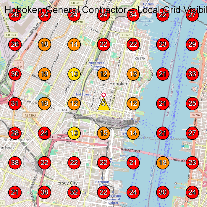 Hoboken General Contractor GeoGrid visibility map for Contractor in Hoboken